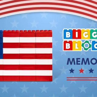 The American flag build with jumbo building blocks from Biggo Blocks to celebrate Memorial Day.