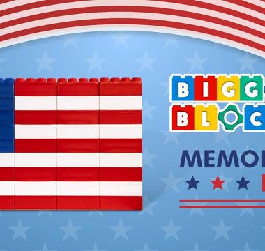 The American flag build with jumbo building blocks from Biggo Blocks to celebrate Memorial Day.