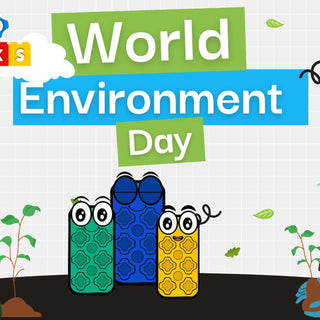 Illustrated scene celebrating World Environment Day with Biggo Blocks. 