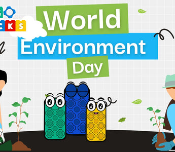 Illustrated scene celebrating World Environment Day with Biggo Blocks. 