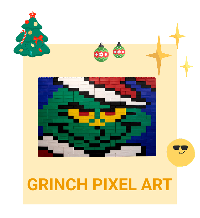 Grinch Pixel Art Build with Biggo Blocks Holiday Craft Guide