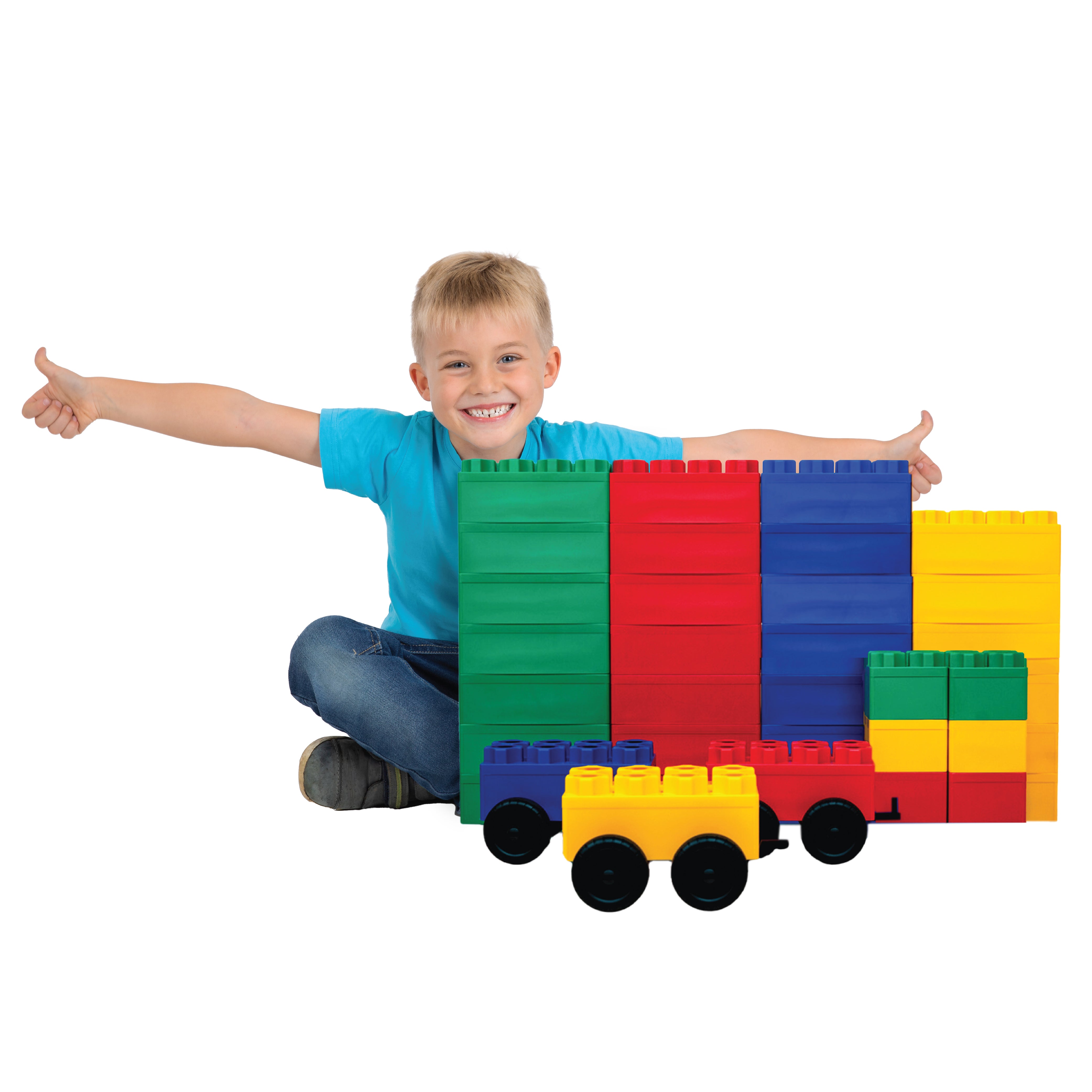 Jumbo Building Blocks 36 PC with 3 Wheel Kits - Train Set