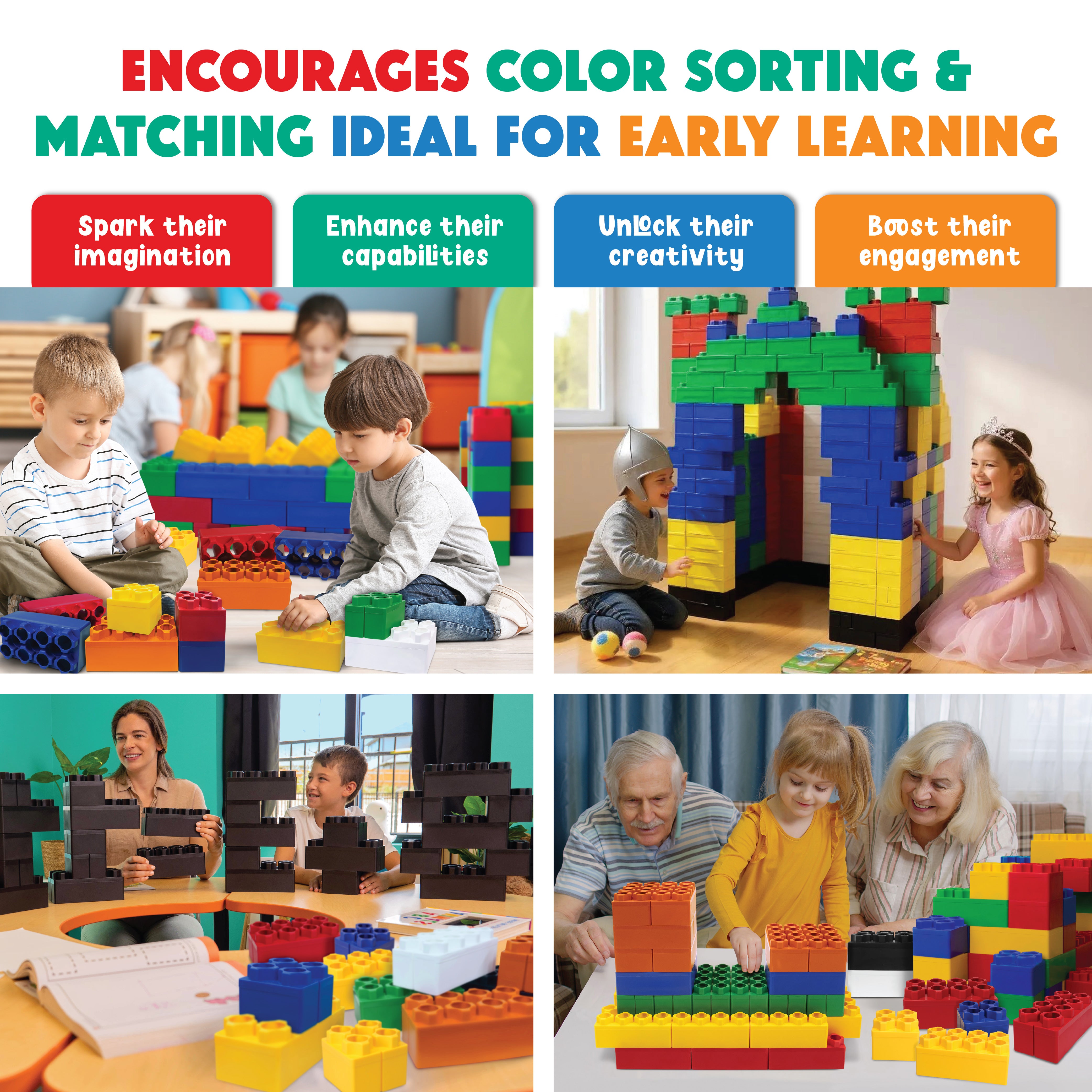 Jumbo Building Blocks Mega Set – 336 PC – Large Blocks for Kids ...