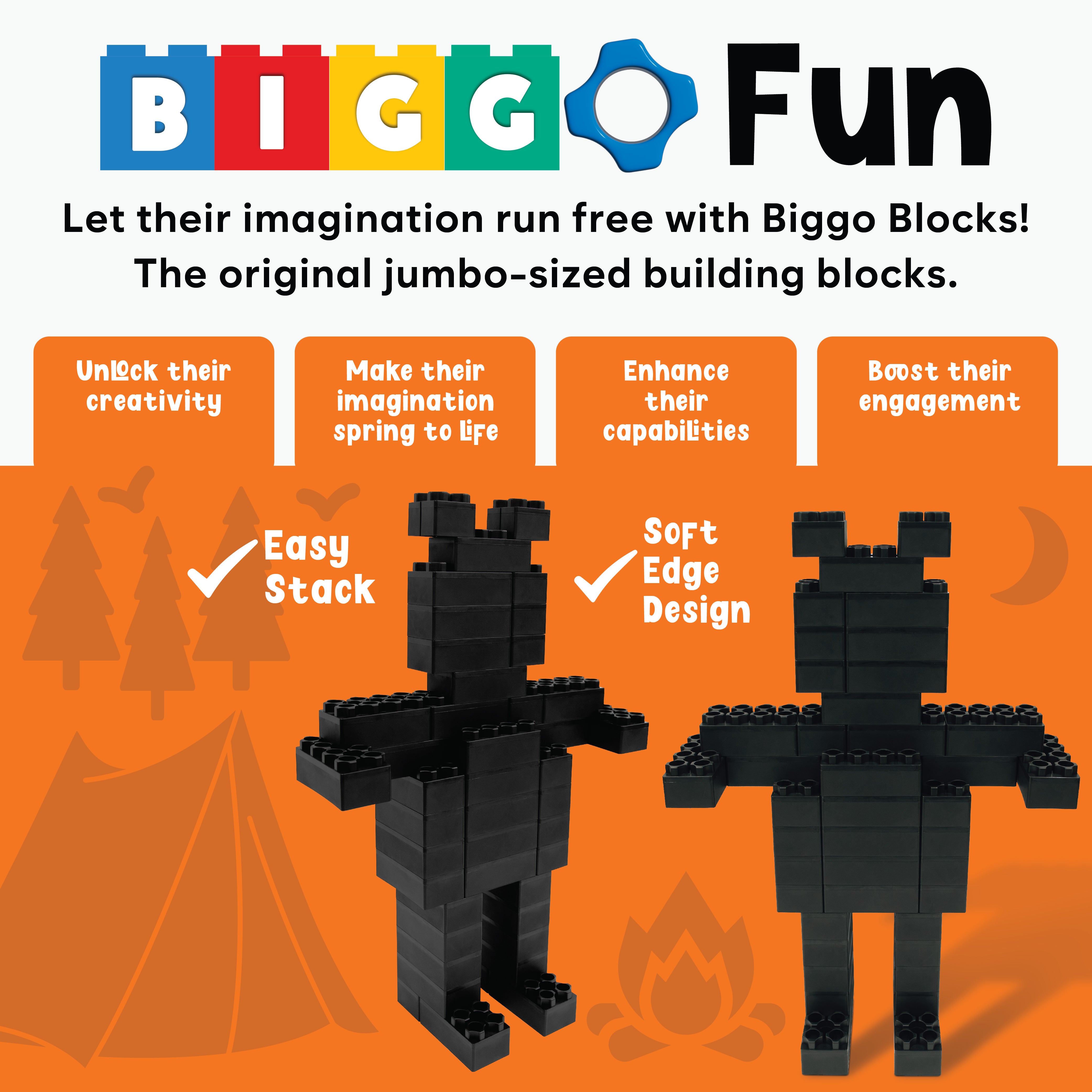 Biggo Blocks Jumbo Building Blocks Black 48 PC - Single Color Set ...