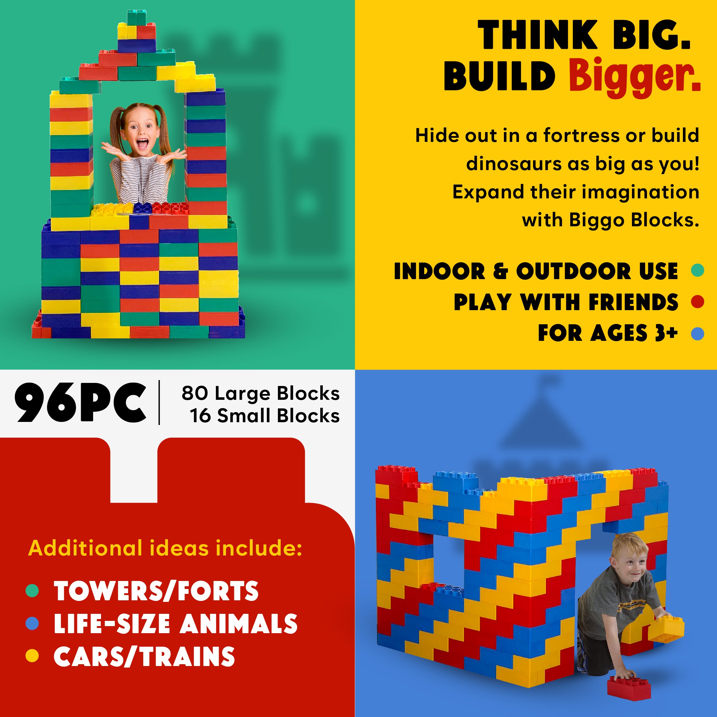 Standard Building Blocks Biggo Blocks Jumbo Building Blocks 96 PC - Standard Set – BiggoBlocks